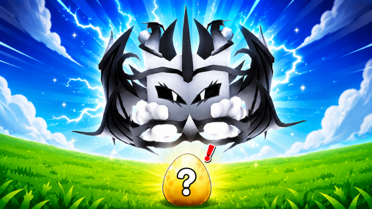 A glowing mystery egg sits on a grassy field beneath a towering dark dragon pet in Tap Simulator: Reborn.