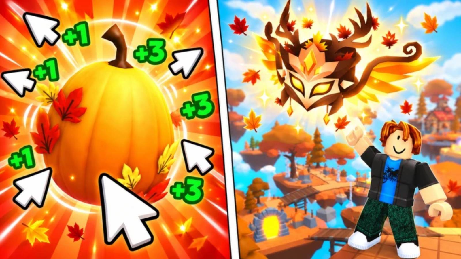 Tap Simulator: Reborn artwork of rapidly tapping a pumpkin beside the autumn-themed floating island